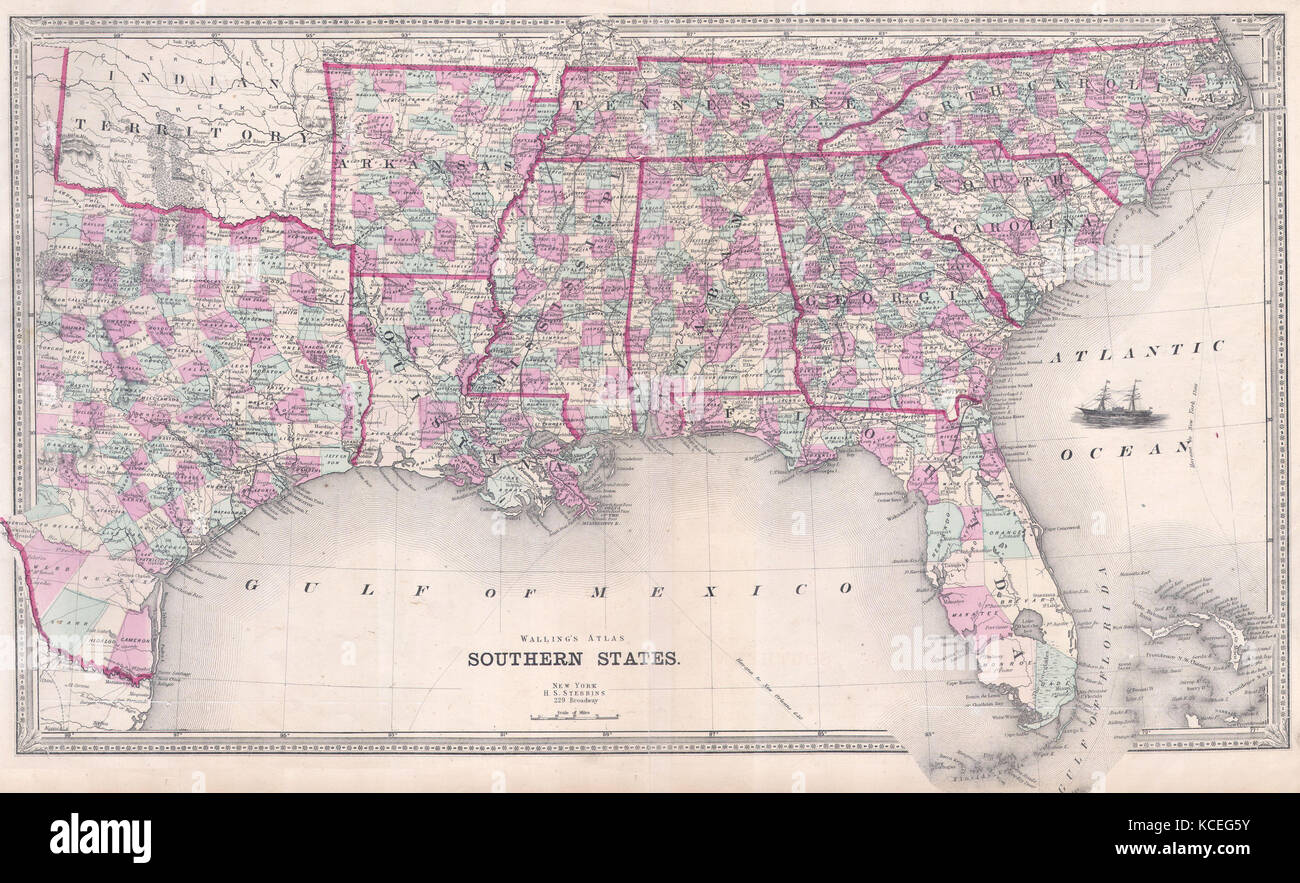 map of texas to florida 1868 Walling Map Of Texas Florida And The Southern States Stock map of texas to florida