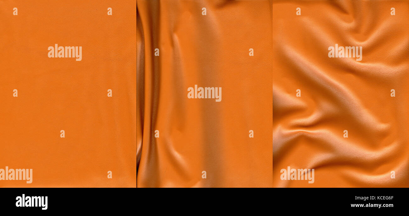 Set of orange leather textures  for background Stock Photo