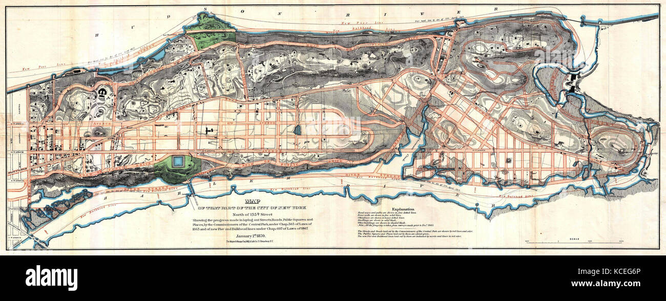1870, Knapp Map of Northern Manhattan, New York City, Harlem, Washington Heights, Inwood Stock Photo