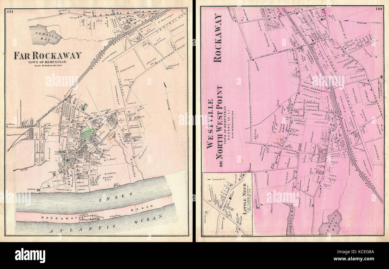 1873, Beers Map of Far Rockaway, Queens, New York City Stock Photo Alamy