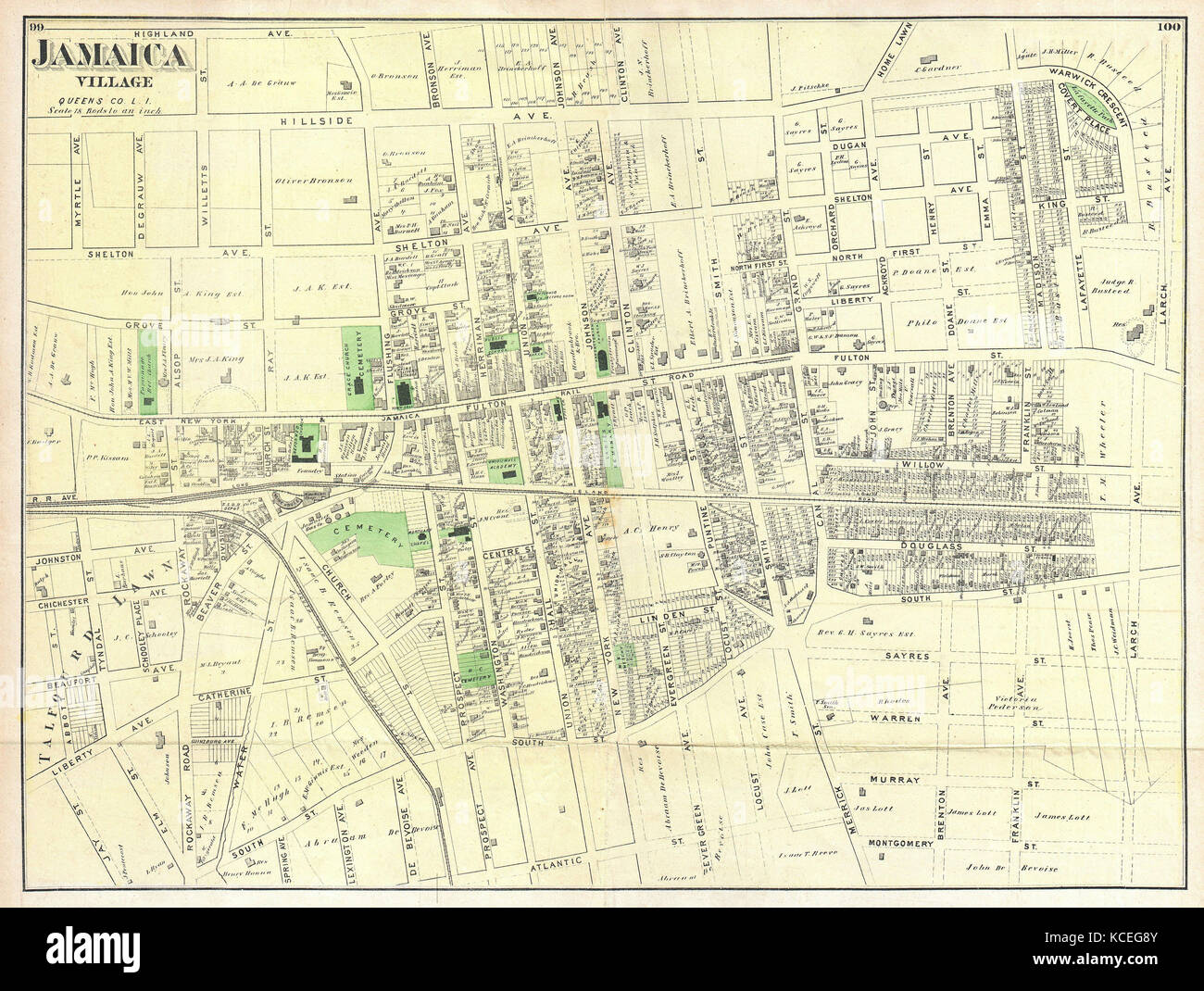 1873, Beers Map of Jamaica Village, Queens, New York City Stock Photo ...