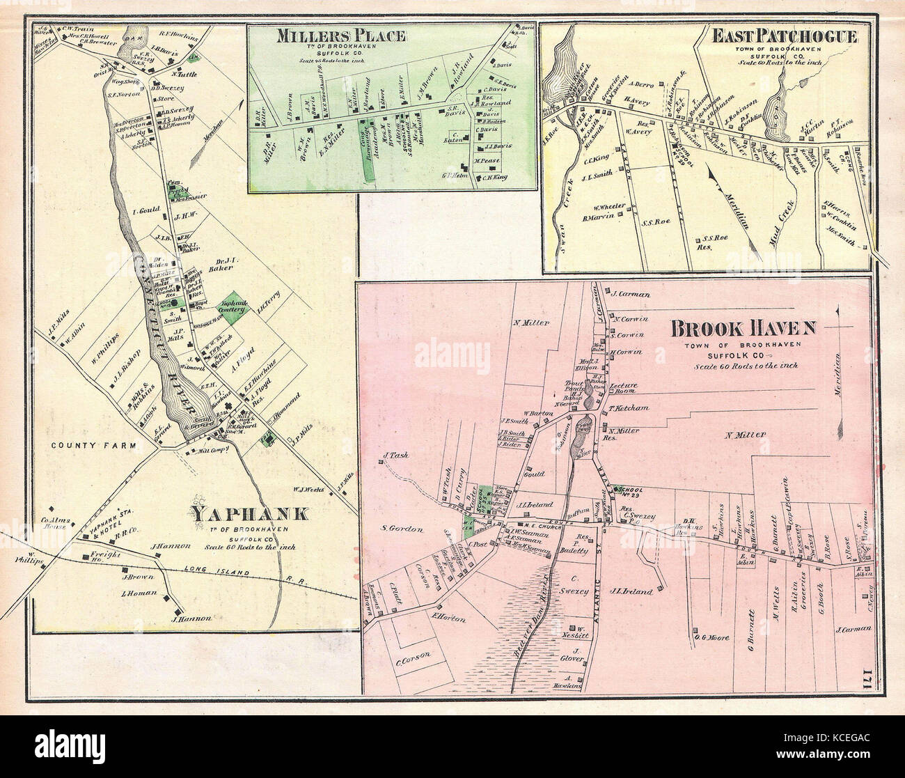 1873, Beers Map of Yaphank, Millers Place, Brook Haven and East