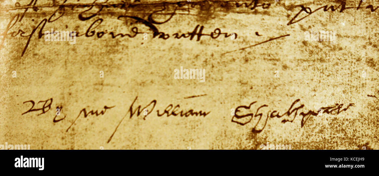 photograph of a 'Will' dated 1616, bearing Shakespeare's signature. William Shakespeare (1564 – 1616); English poet, playwright Stock Photo