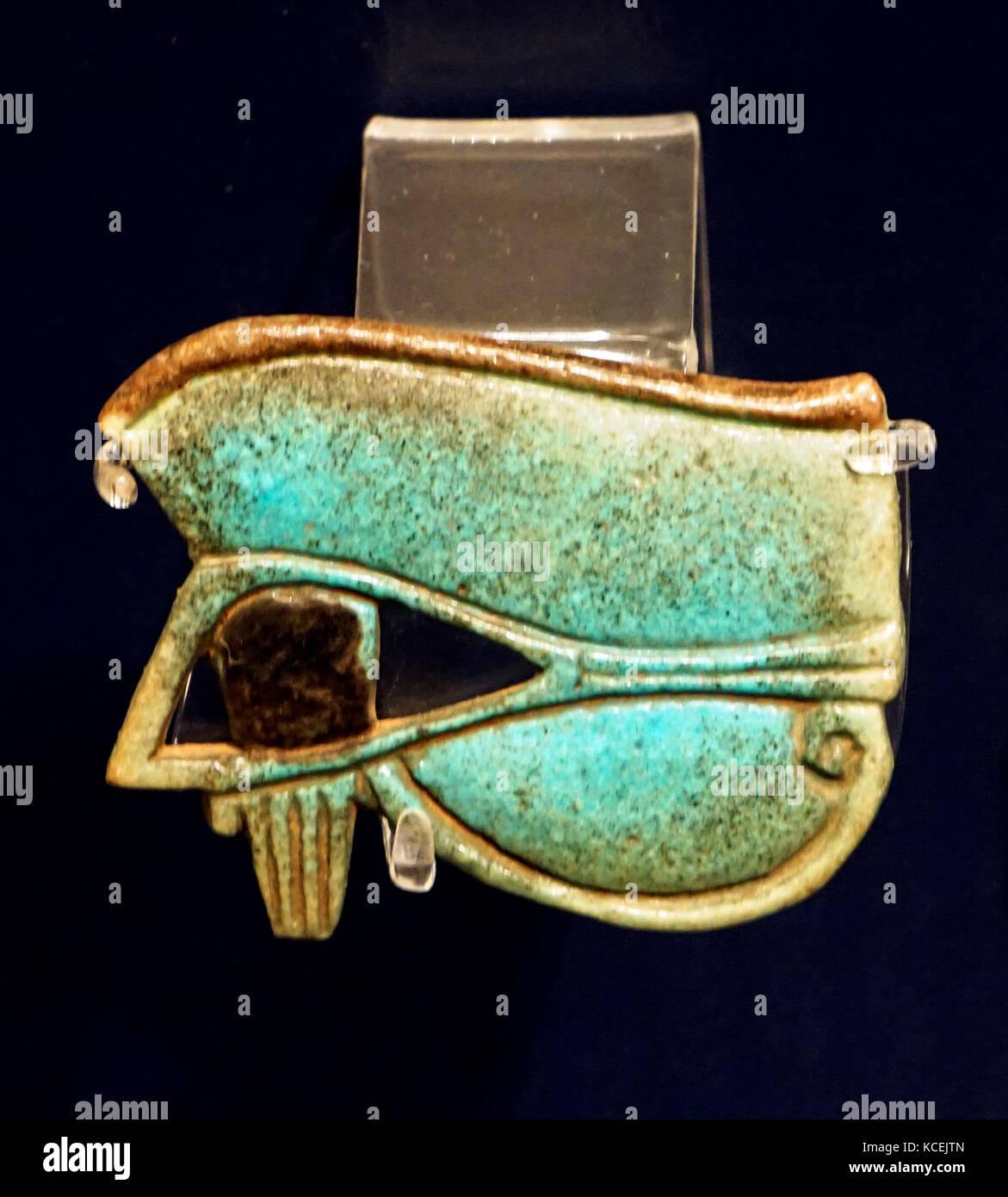 Eye of Horus, Amulet, ancient Egyptian, 1075-945 B.C. Moulded faience, with coloured glaze, Stock Photo