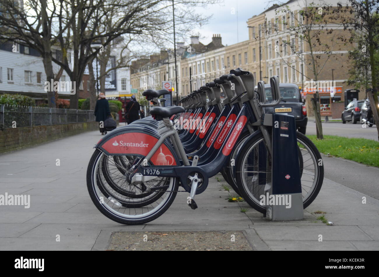 Bicycles for hire in Bethnal Green, London Stock Photo