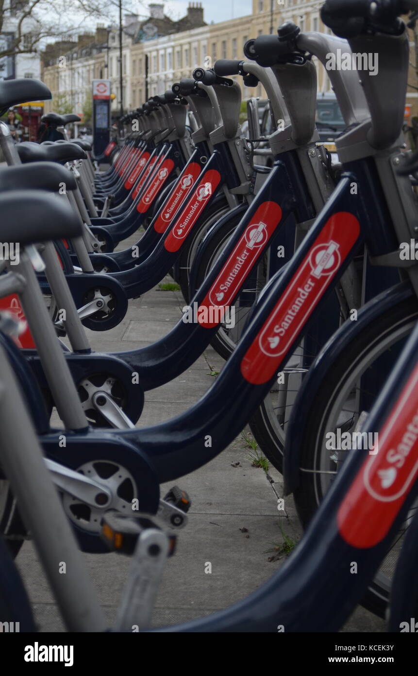 Bicycles for hire in Bethnal Green, London Stock Photo