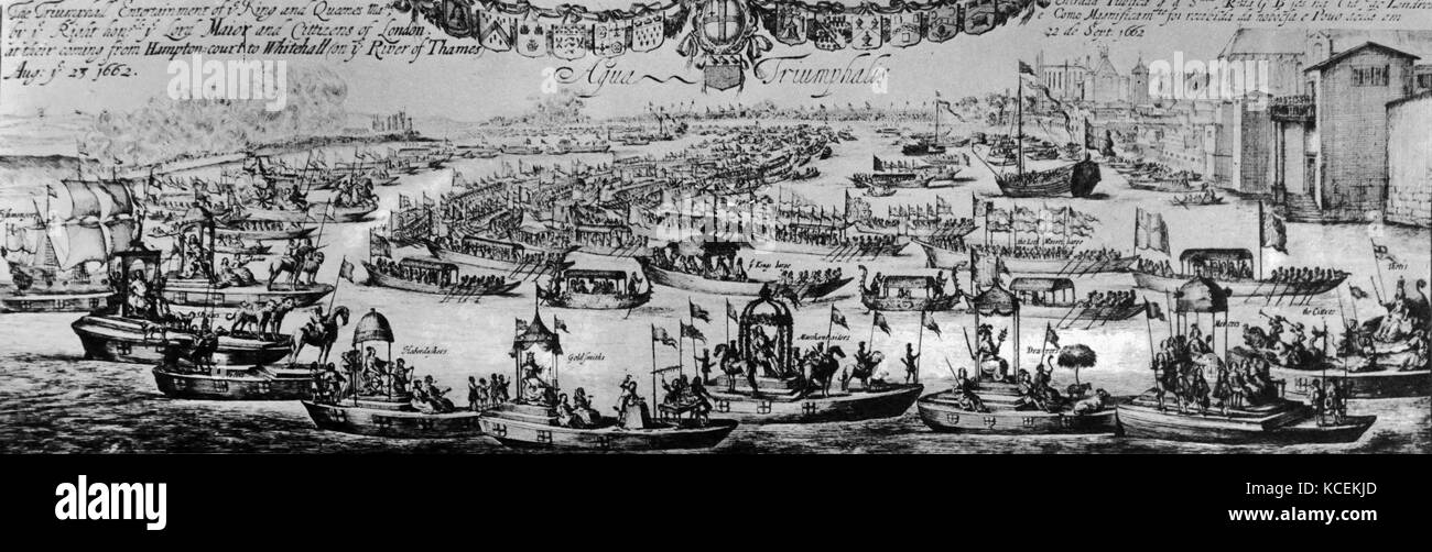 Engraving depicting the arrival of Queen Catherine of Aragon (1485-1536) into London. Dated 16th Century Stock Photo