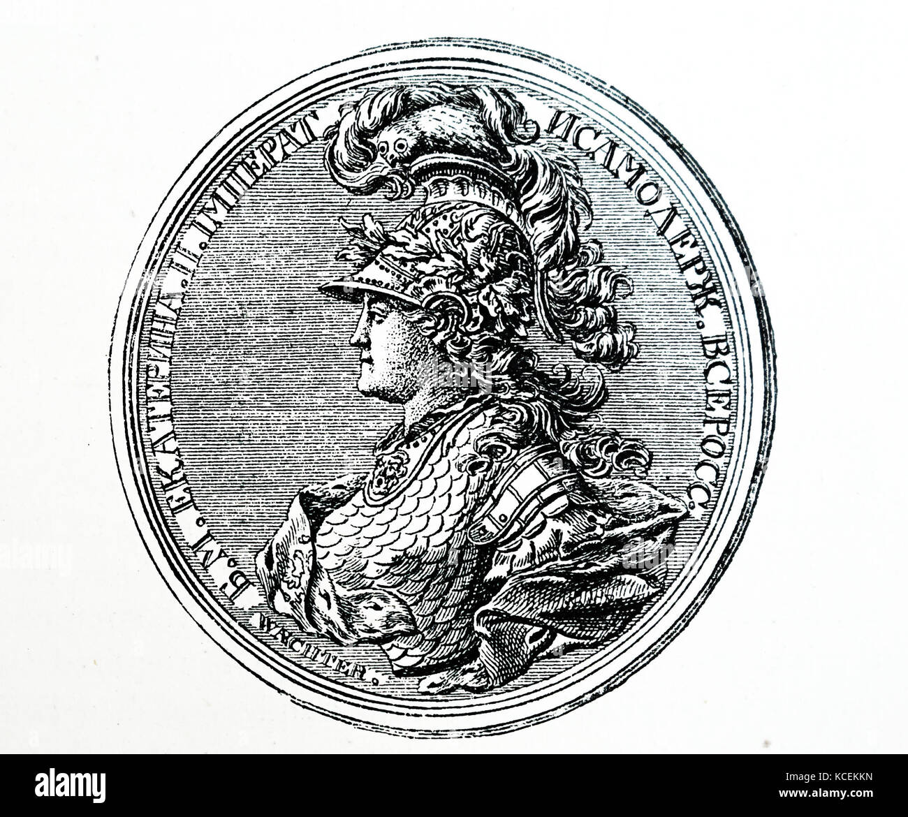 Medal depicting Catherine the Great (1729-1796) former Emperor of All of Russia. Dated 18th Century Stock Photo