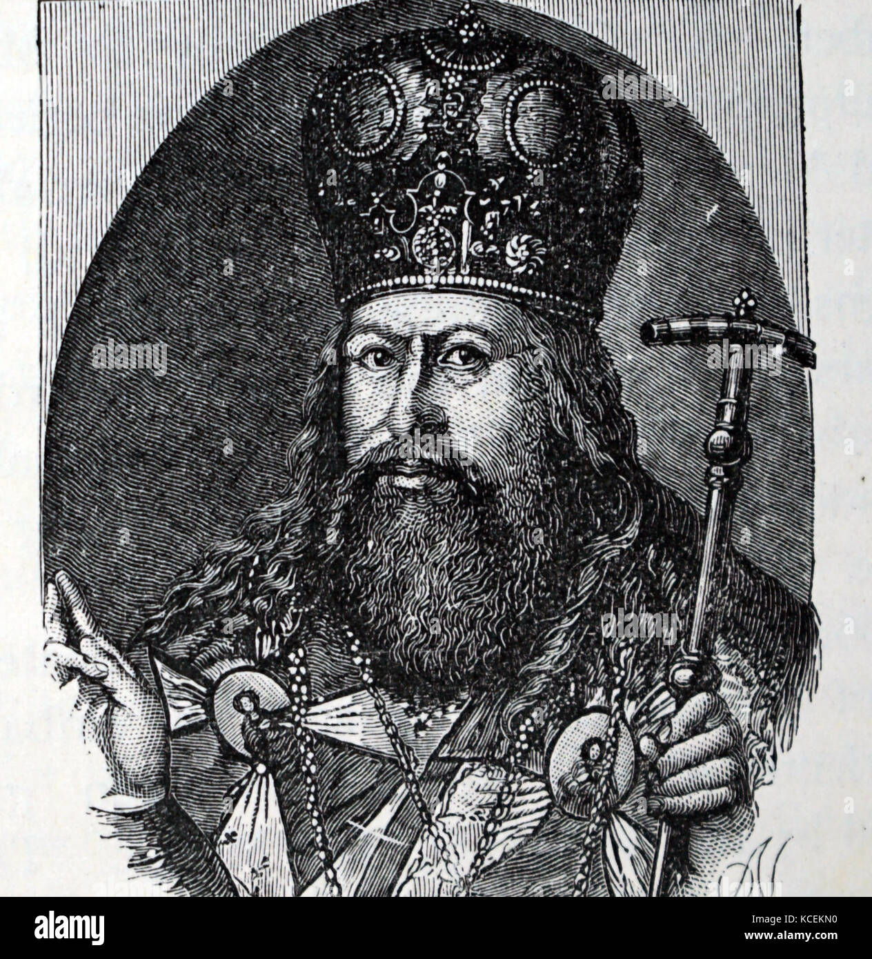 Engraved portrait of Patriarch Nikon of Moscow (1605-1681) Patriarch of Moscow and all the Rus'. Dated 17th Century Stock Photo