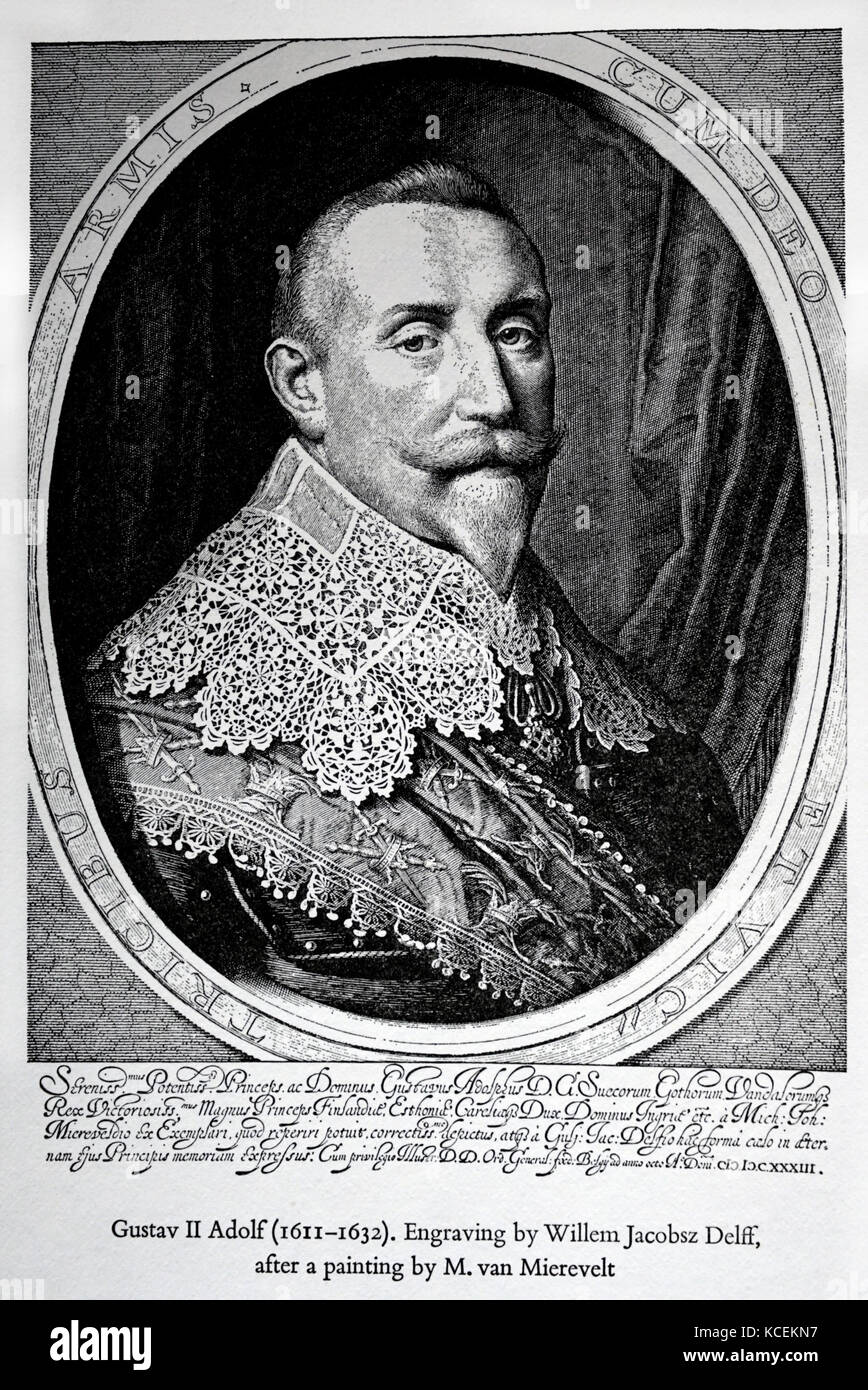 Engraved portrait of Gustavus Adolphus of Sweden (1594-1632) King of Sweden. Dated 17th Century Stock Photo