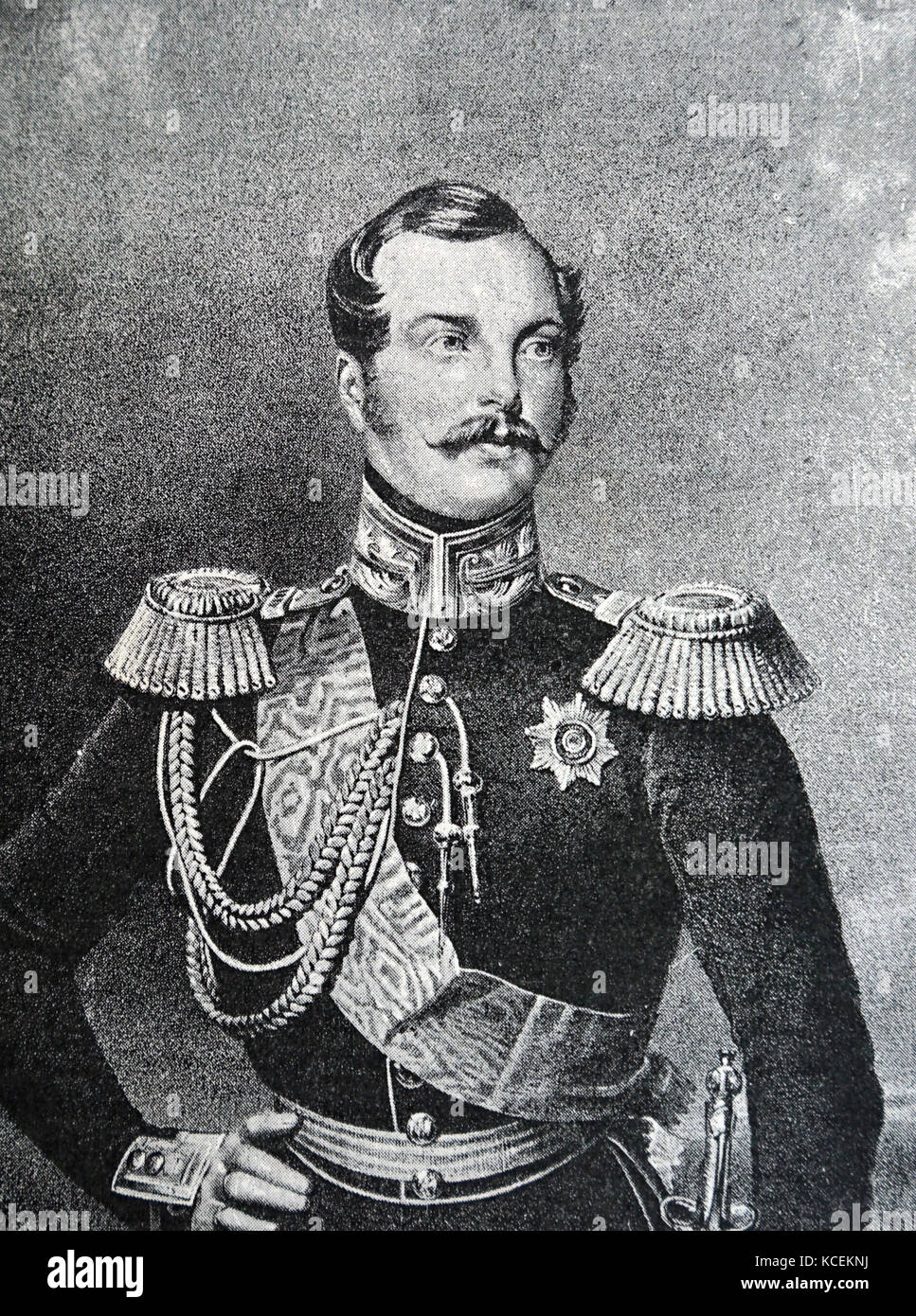 Engraved portrait of Alexander II of Russia (1818-1881) Emperor of Russia and King of Poland and the Grand Duke of Finland. Dated 19th Century Stock Photo