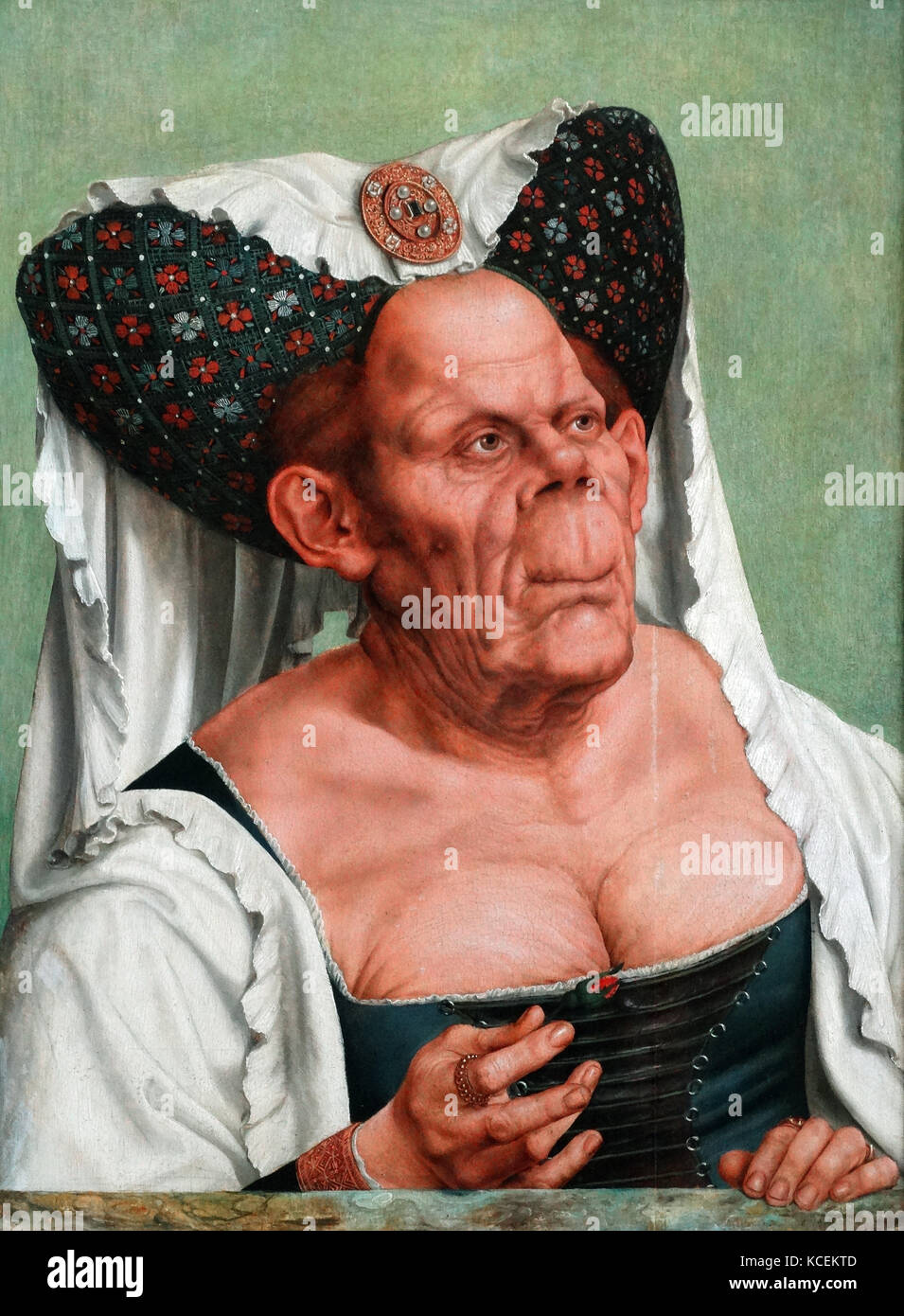 Painting titled 'An Old Woman ('The Ugly Duchess')' by Quentin Matsys (1466-1530) a Flemish painter and founder of the Antwerp School. Dated 16th Century Stock Photo