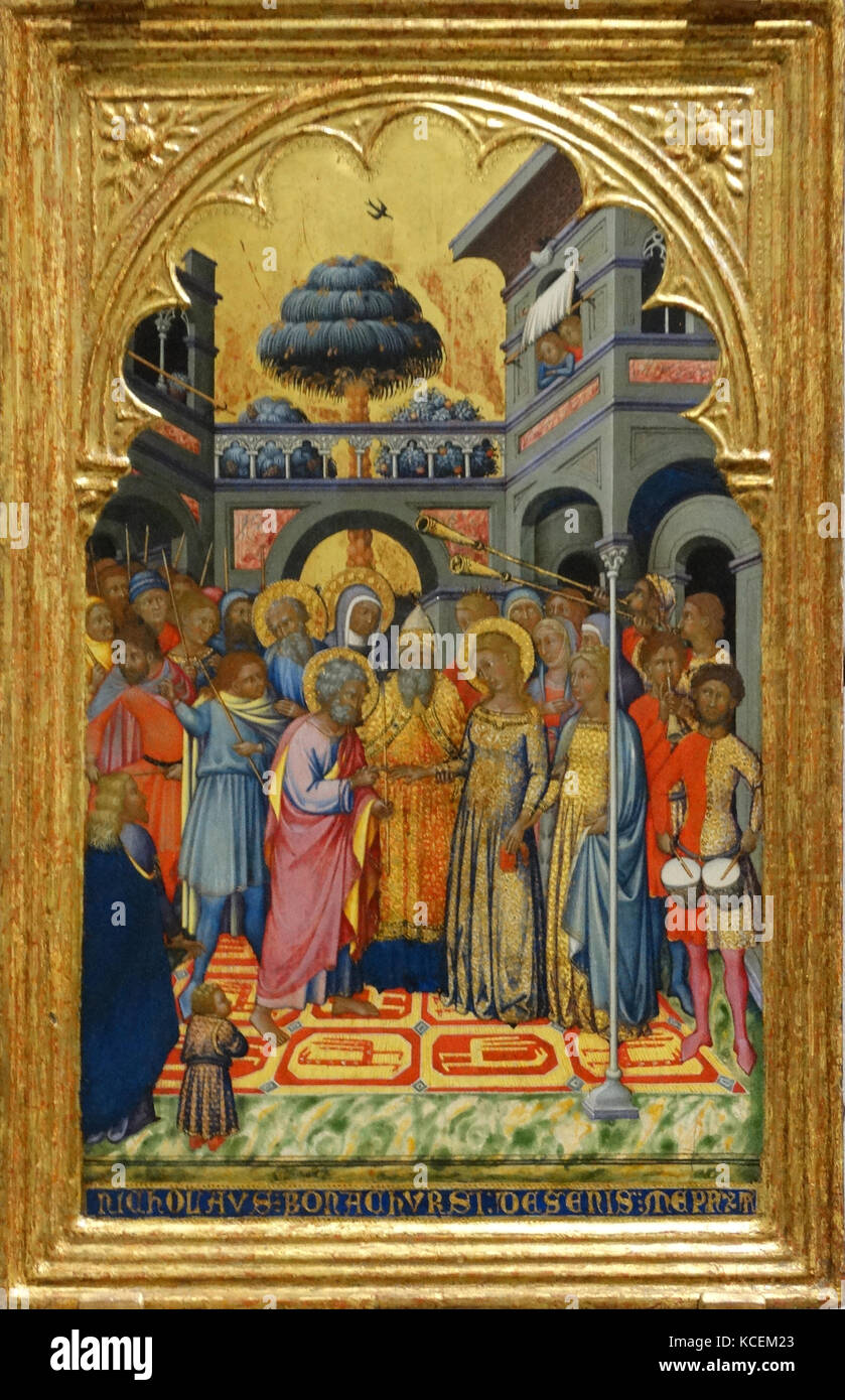 Painting titled 'The Marriage of the Virgin' by Niccolò di Buonaccorso, an Italian painter. Dated 14th Century Stock Photo