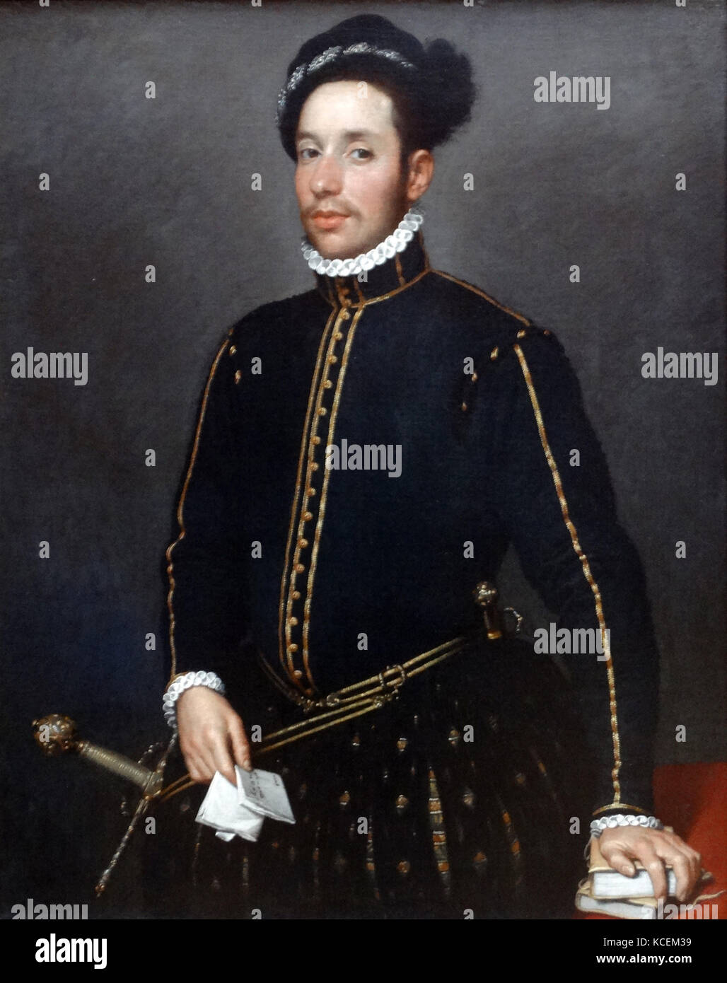 Painting titled 'Portrait of a Gentleman' by Giovanni Battista Moroni (1520-1578) an Italian painter of the Late Renaissance Period. Dated 16th Century Stock Photo