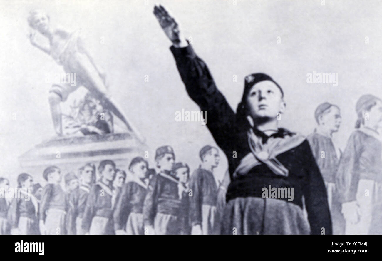 Photographic print of a member of the Hitler Youth saluting. Dated 20th Century Stock Photo