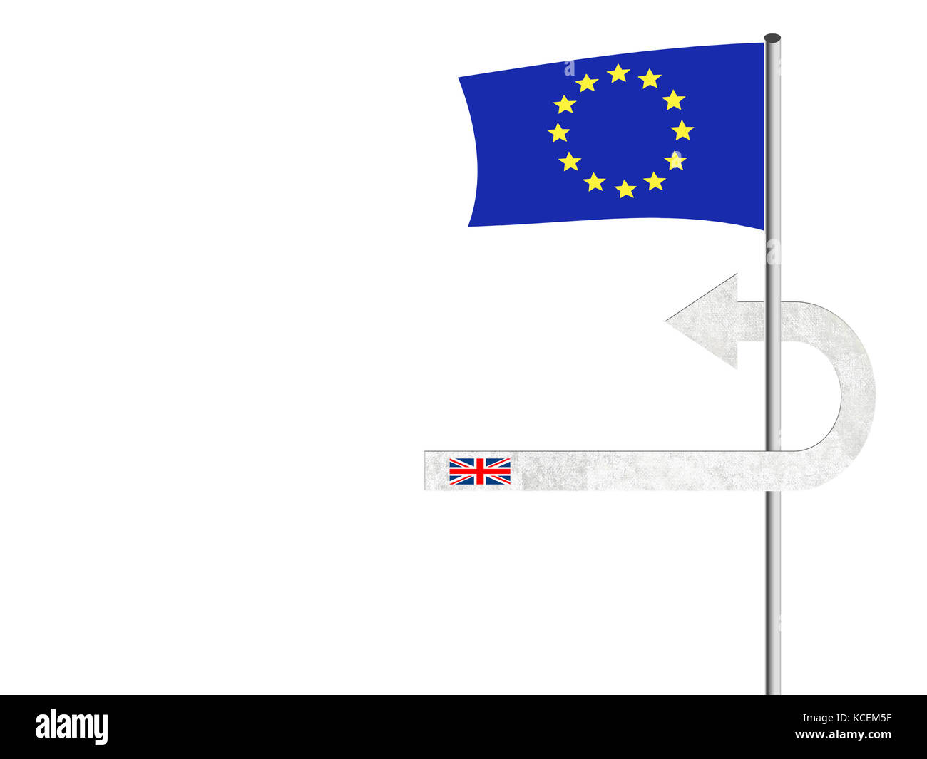 UK doing U-turn around EU flag. Stock Photo