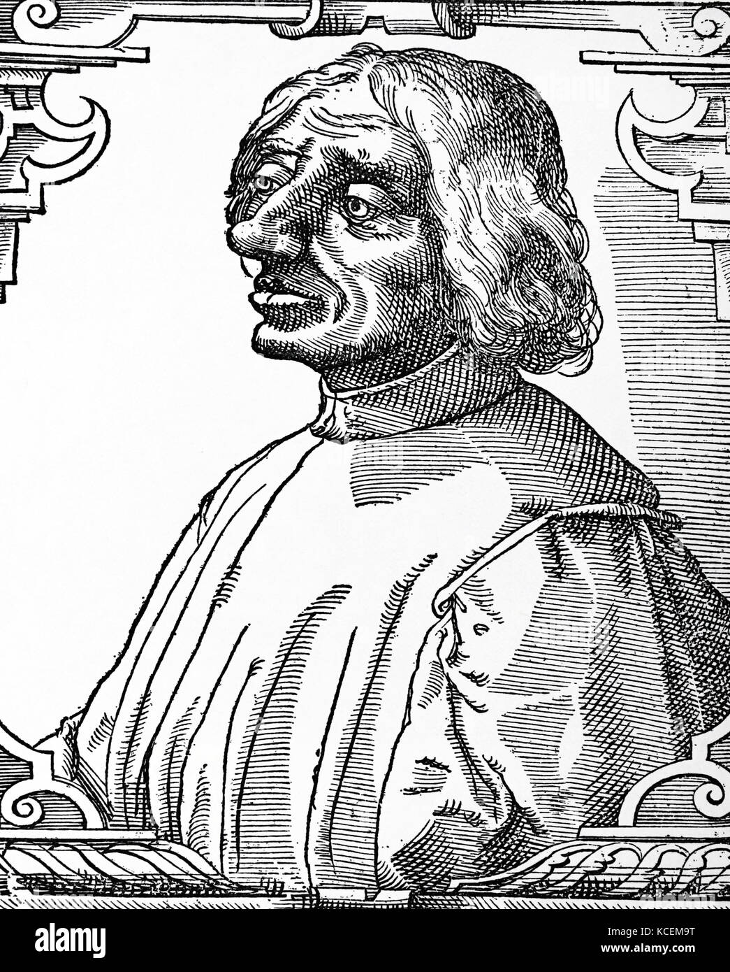 Engraved portrait of Lorenzo de' Medici (1449-1492) an Italian statesman and de factor ruler of the Florentine Republic. Dated 15th Century Stock Photo