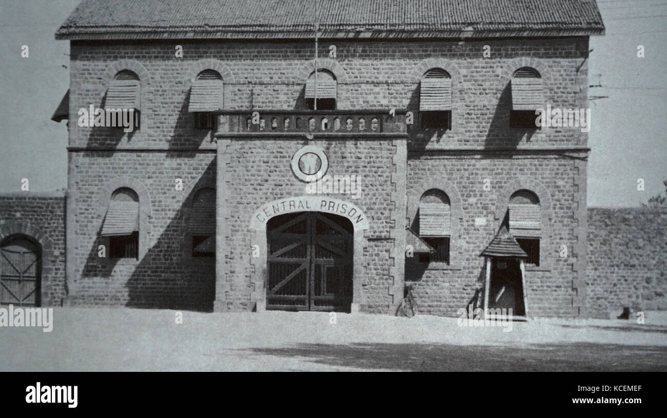 Central Prison Yeravda, Puna, India. Gandhi was jailed here several times. Mohandas Gandhi (1869 – 1948) was the preeminent leader of the Indian independence movement in British-ruled India. Stock Photo