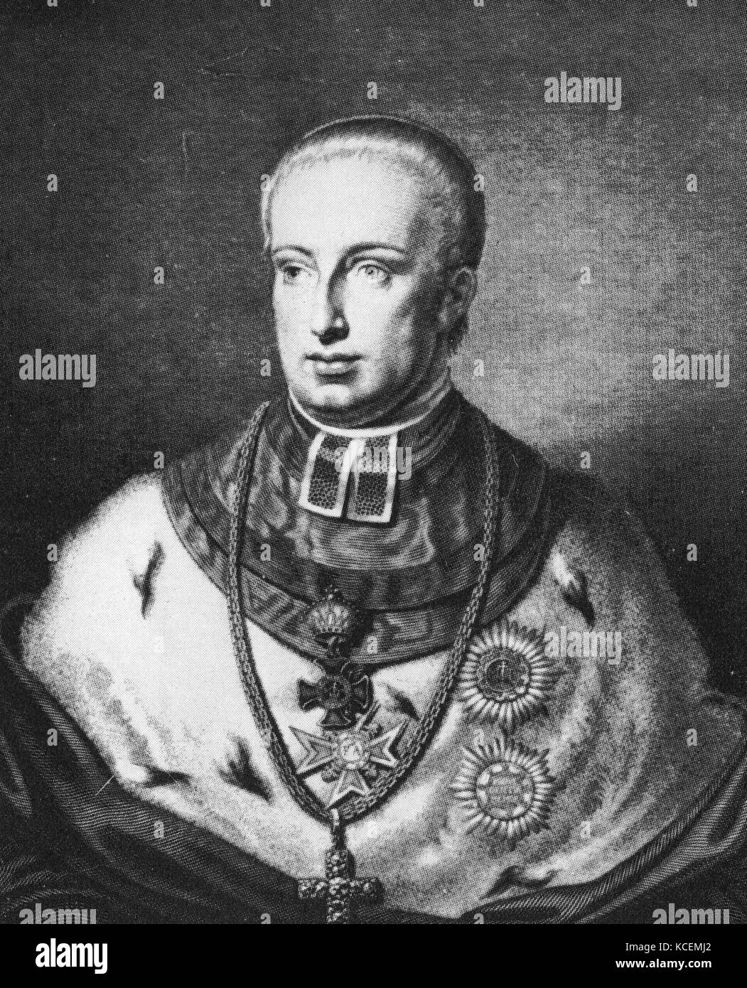 Rudolph Johann Joseph Rainier, Archduke of Austria, Cardinal and Archbishop of Olomouc (1788 – 1831), member of the House of Habsburg-Lorraine, and an Austrian clergyman and noble. He was consecrated as Archbishop of Olomouc (Olmütz) in 1819 and became cardinal in the same year. Rudolph is known for his patronage of the arts, most notably as sponsor of Ludwig van Beethoven who dedicated several of his works to him. Stock Photo