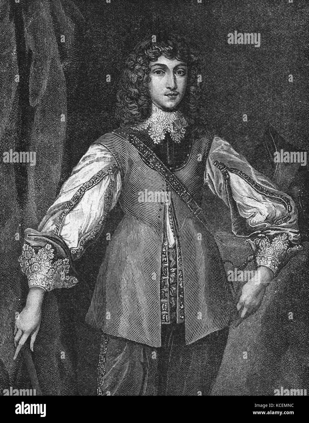 Rupert, Count Palatine of the Rhine, Duke of Bavaria, Duke of Cumberland, Earl of Holderness (1619 – 1682), was a noted German soldier, admiral, scientist, sportsman, colonial governor and amateur artist during the 17th century. Stock Photo