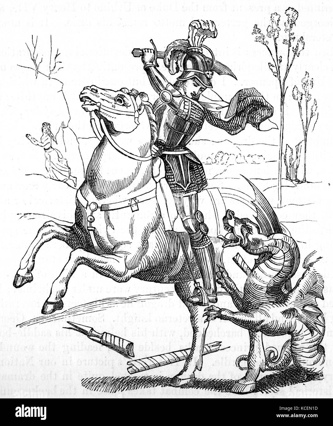 Saint George (AD 275–281 to 303), Roman soldier, martyred for failing to recant his Christian faith, fighting a dragon Stock Photo