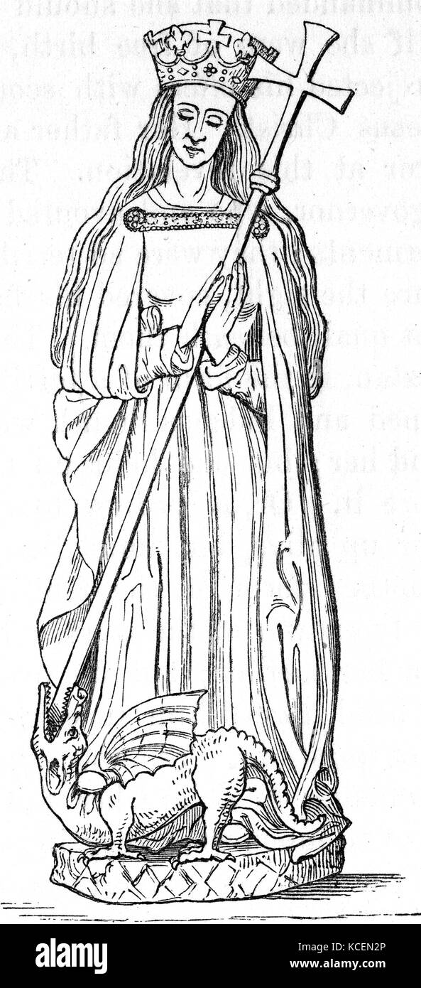 Margaret, known as Margaret of Antioch in the West, and as Saint Marina the Great Martyr, depicting her with a demon Stock Photo