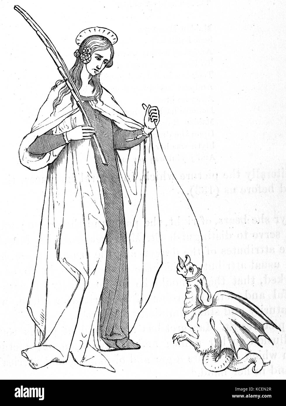 Margaret, known as Margaret of Antioch in the West, and as Saint Marina the Great Martyr, depicting her with a demon Stock Photo