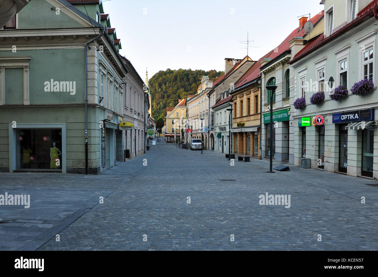 empty old city of celje street in the morning Stock Photo