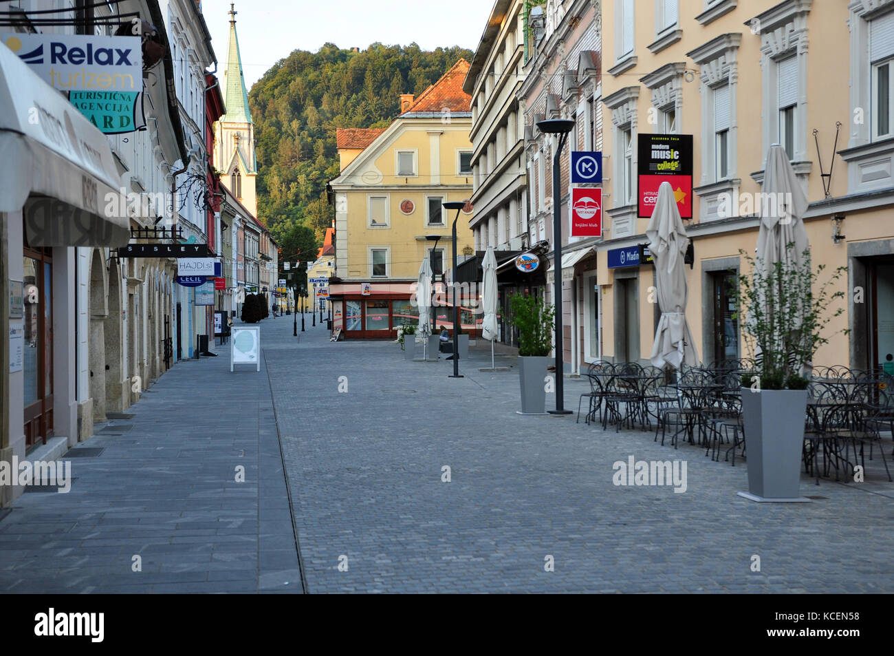 empty old city of celje slovenia street in the morning Stock Photo