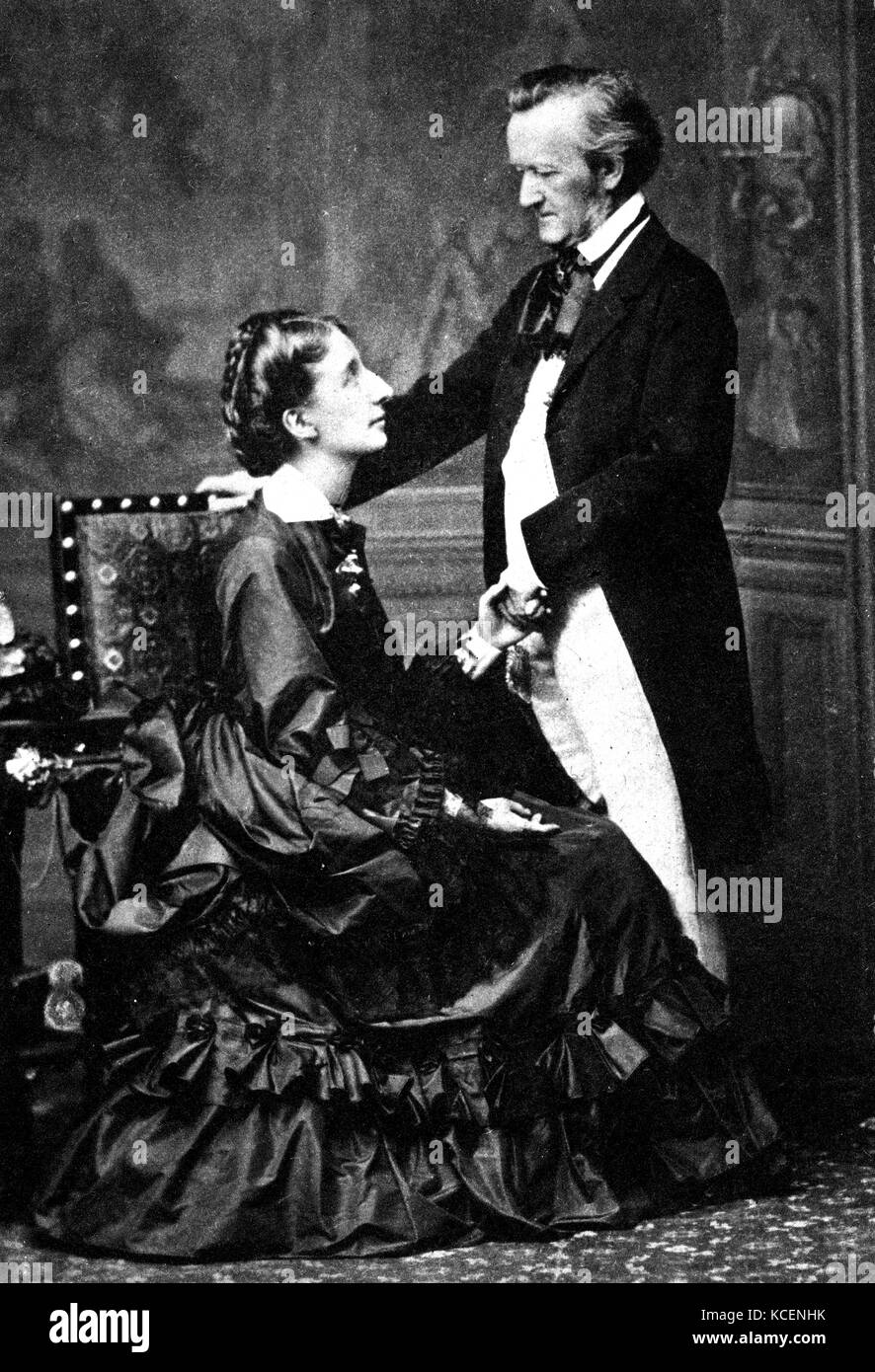 Photograph of German composer Wilhelm Wagner (1813-1883) and his second wife Cosima Wagner (1837-1930) whom together founded the Bayreuth Festival. Dated 19th Century Stock Photo