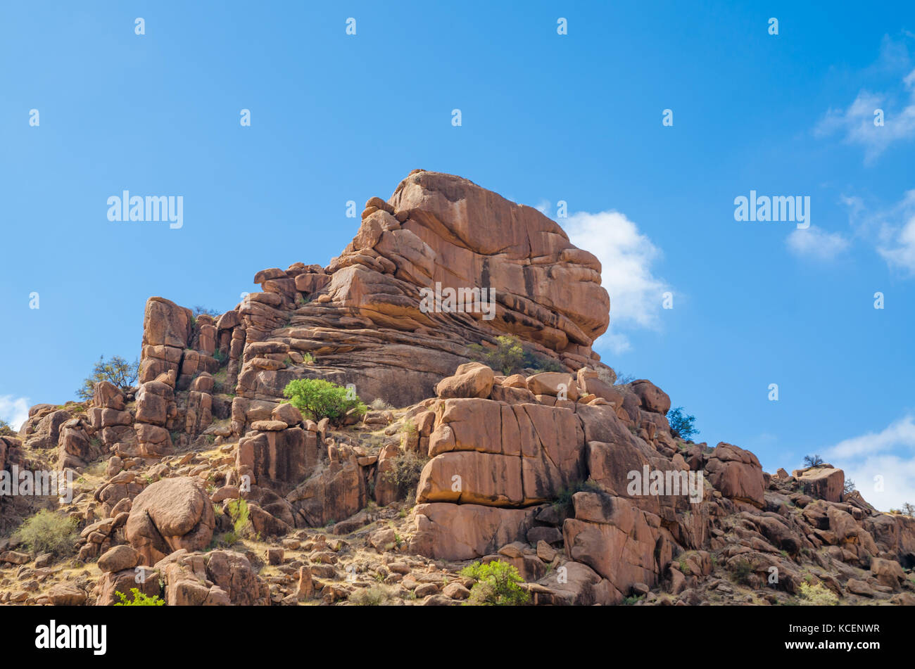 Red rocky landscape in atlas mountain region of Morocco, North Africa Stock Photo