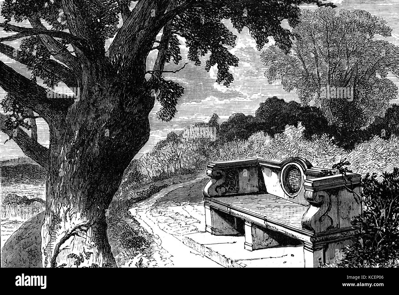 Illustration depicting the spot in Holwood Park where William Wilberforce (1759-1833) and William Pitt the Younger (1759-1806) decided to raise the question of abolition slavery. Dated 19th Century Stock Photo