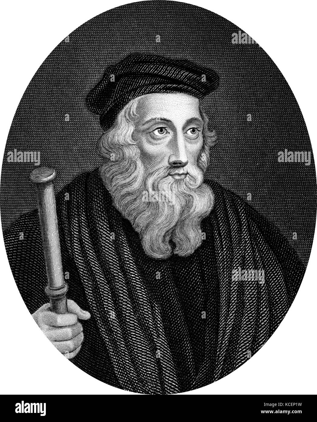 Portrait of John Wycliffe (1320-1384) an English scholastic philosopher, theologian, Biblical translator, reformer, and seminary professor at Oxford University. Dated 14th Century Stock Photo