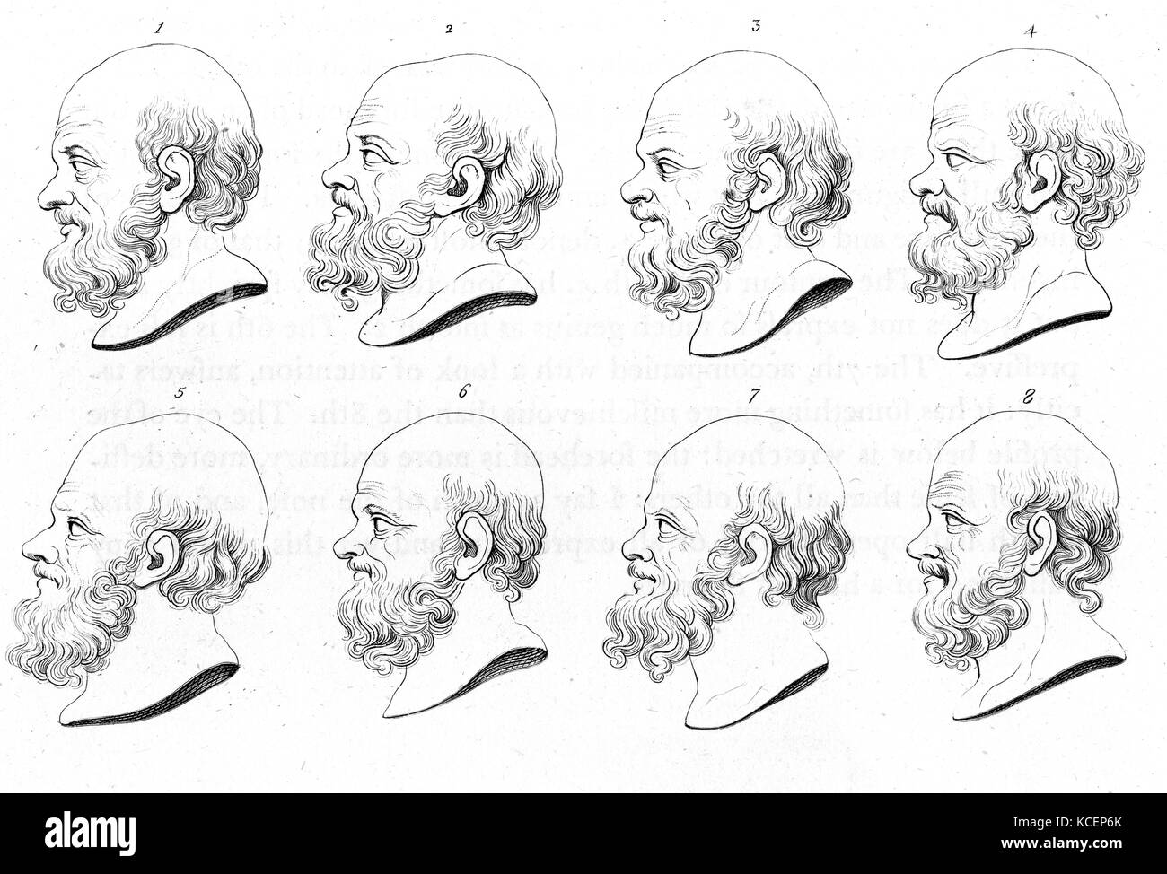 Illustration depicting a profile of Socrates. Socrates was a classical Greek philosopher and educator. Dated 18th Century Stock Photo