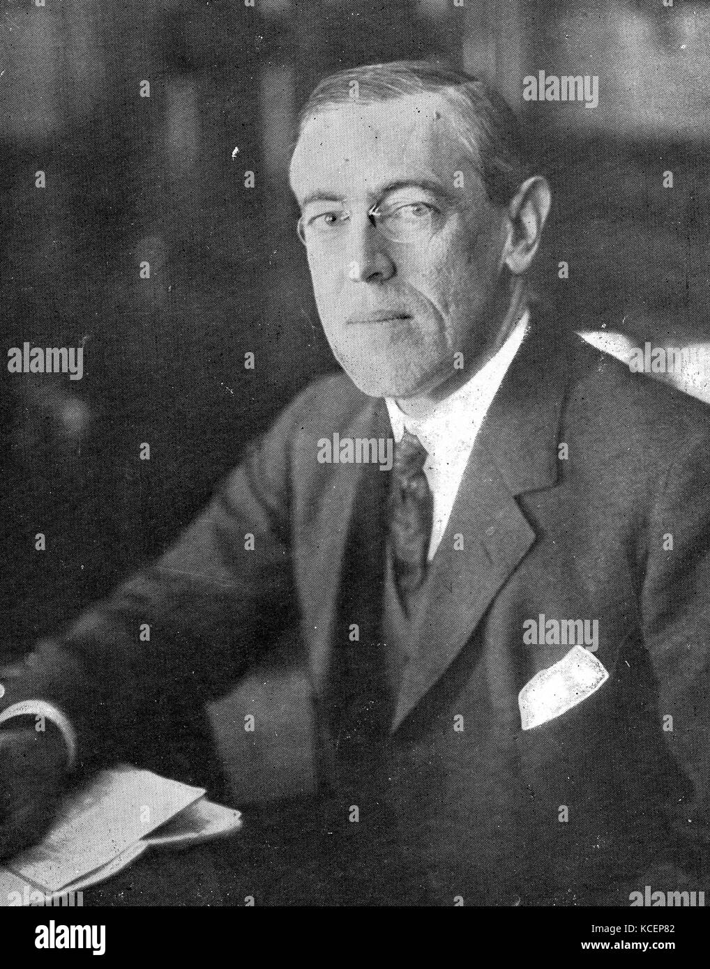 Photograph of Woodrow Wilson (1856-1924) an American politician, academic and former President of the United States of America. Dated 20th Century Stock Photo