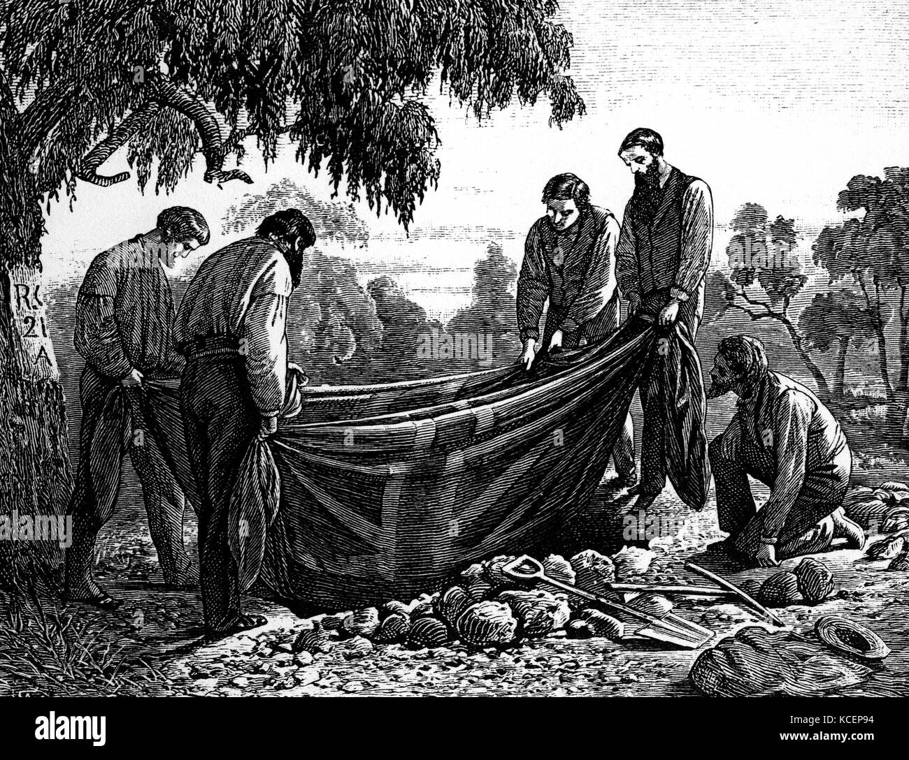 Illustration depicting the burial of William John Wills (1834-1861) a British surveyor, trained surgeon and second-in-command of the ill-fated Burke and Wills expedition to cross Australia. Dated 19th Century Stock Photo