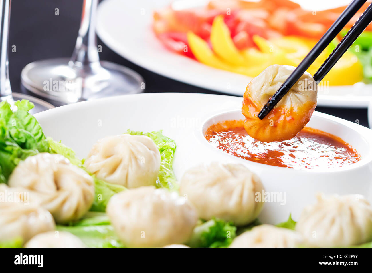 Chinese food Chopsticks Cuisine Delicious Dinner Hotel Momo Nobody Serving  Vegetable Stock Photo - Alamy