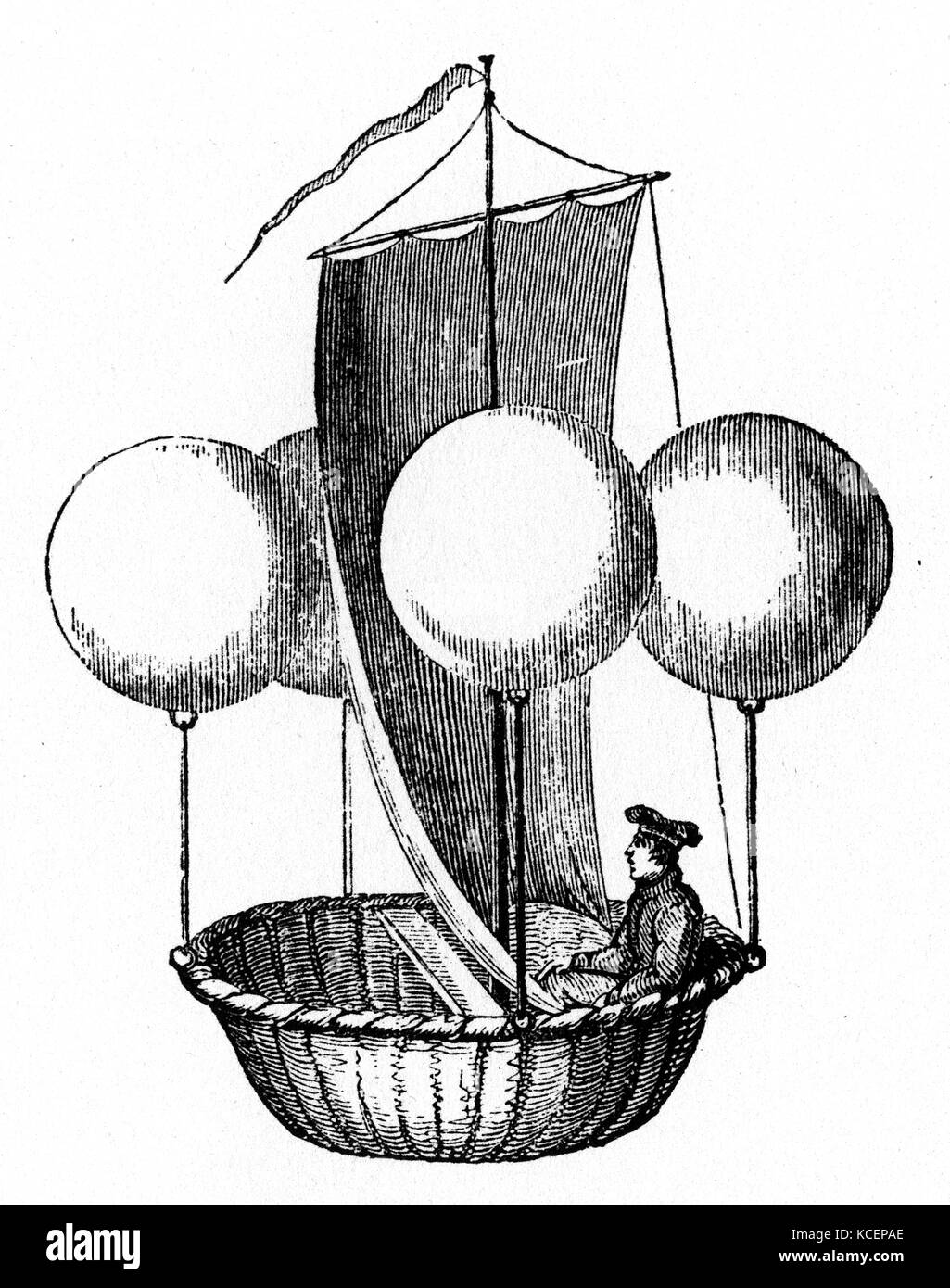 Idea for a flying boat by Francesco Lana de Terzi (1631-1687) an Italian Jesuit priest, mathematician, naturalist, and aeronautics pioneer. Dated 17th Century Stock Photo