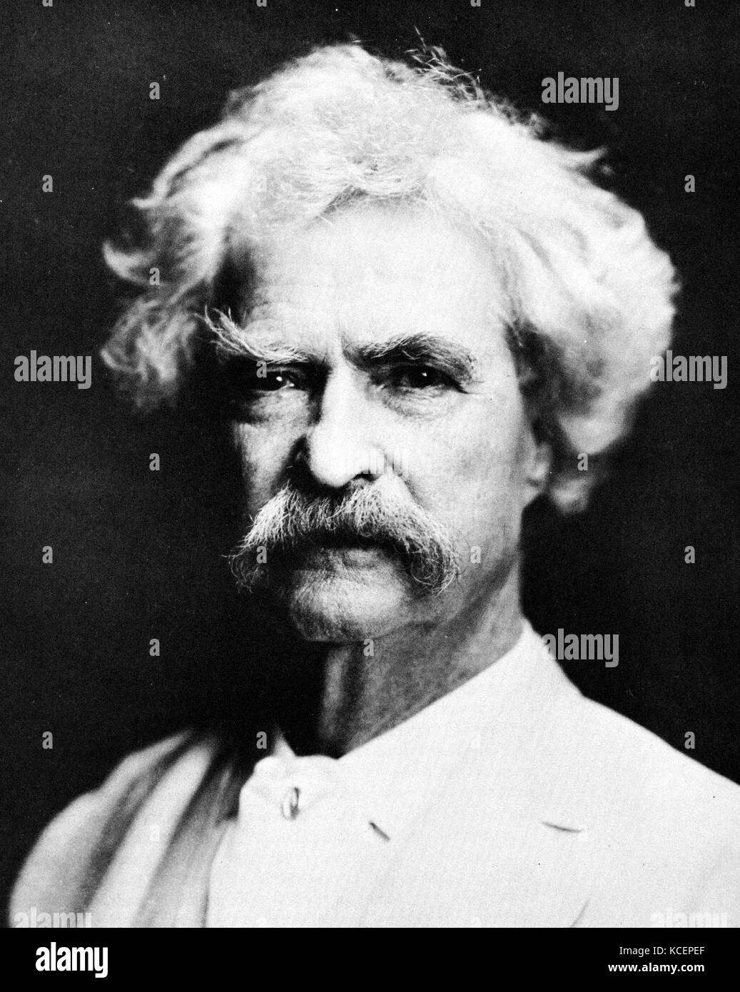 Photograph of Mark Twain (1835-1910) an American writer humourist, entrepreneur, publisher, and lecturer. Dated 19th Century Stock Photo
