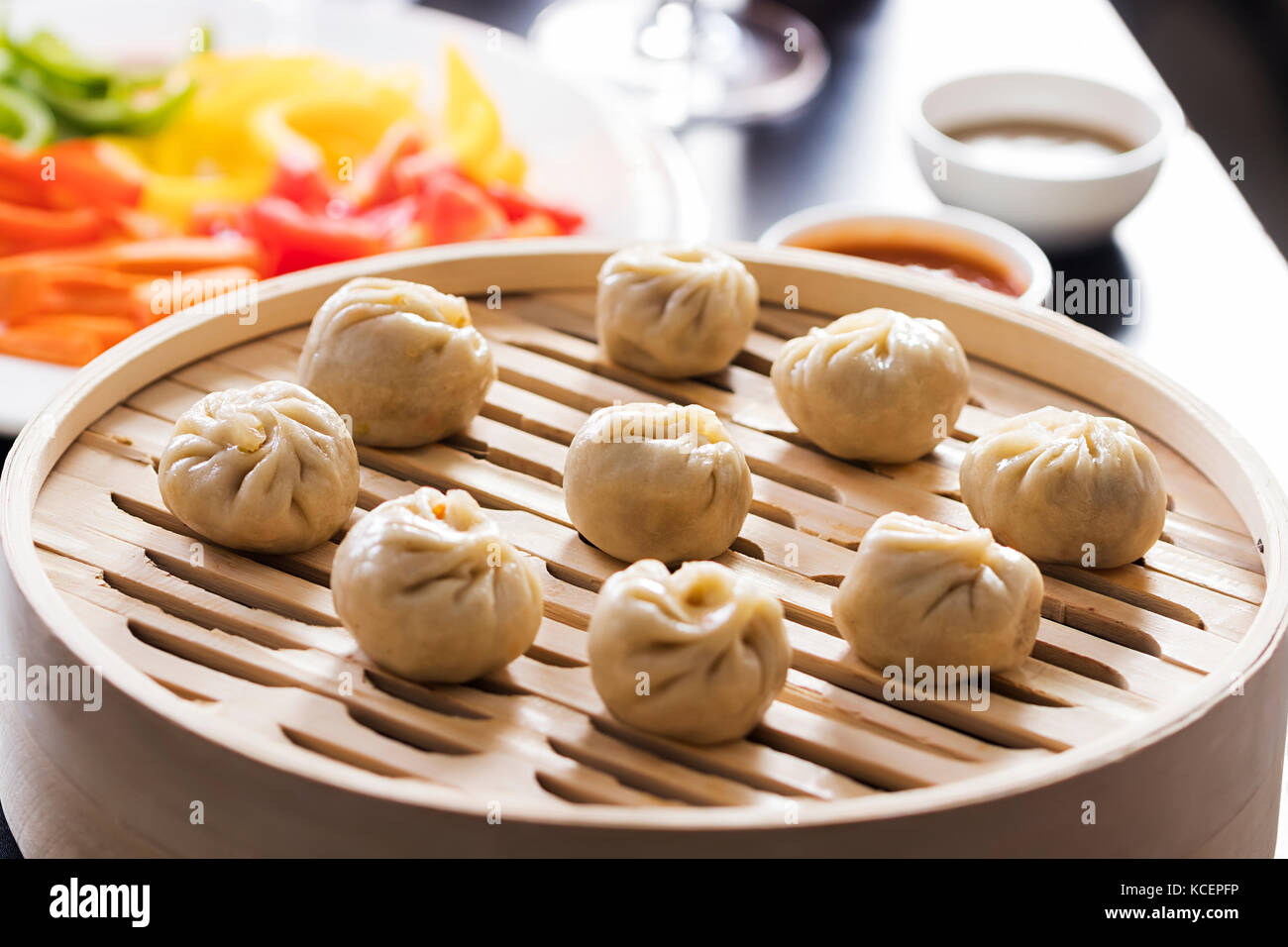 Chinese food Cooked Cuisine Delicious Fast Food Hotel Momos Nobody Serving Veg Stock Photo
