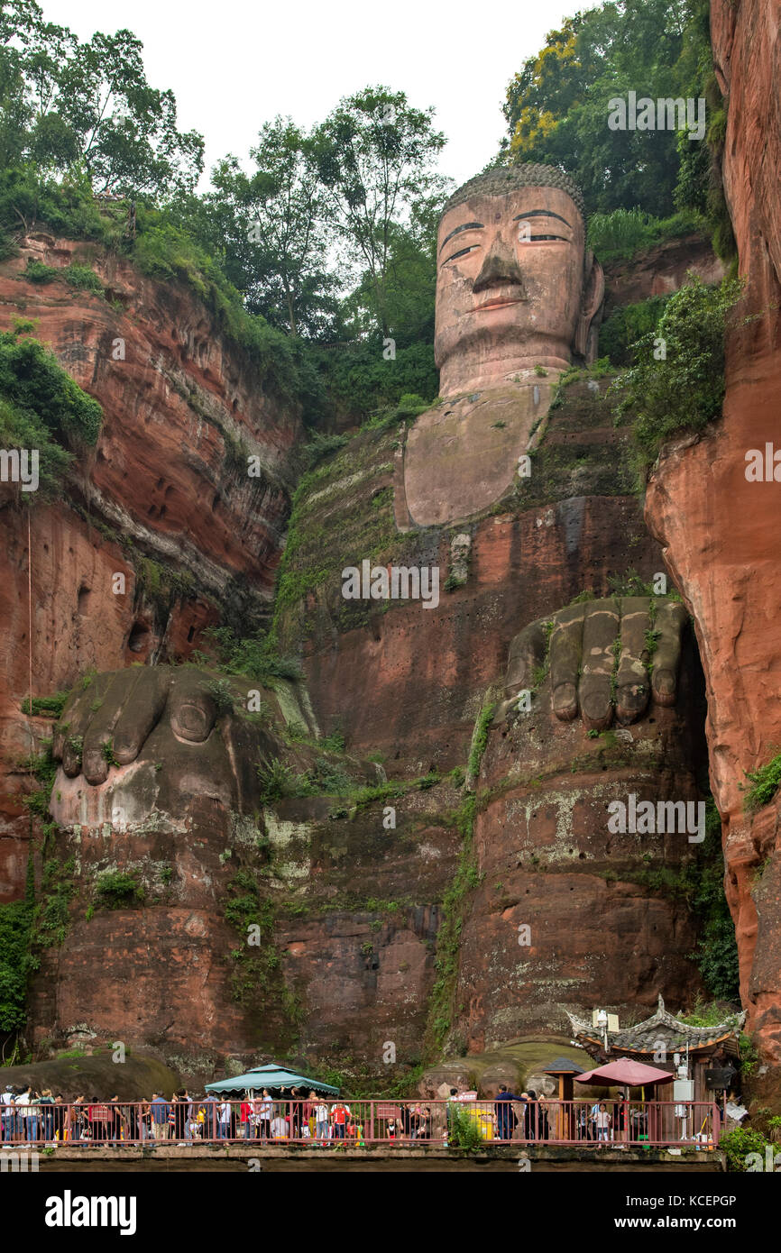 Giant Stone Buddha in Cliff at Leshan, Sichuan, China Stock Photo