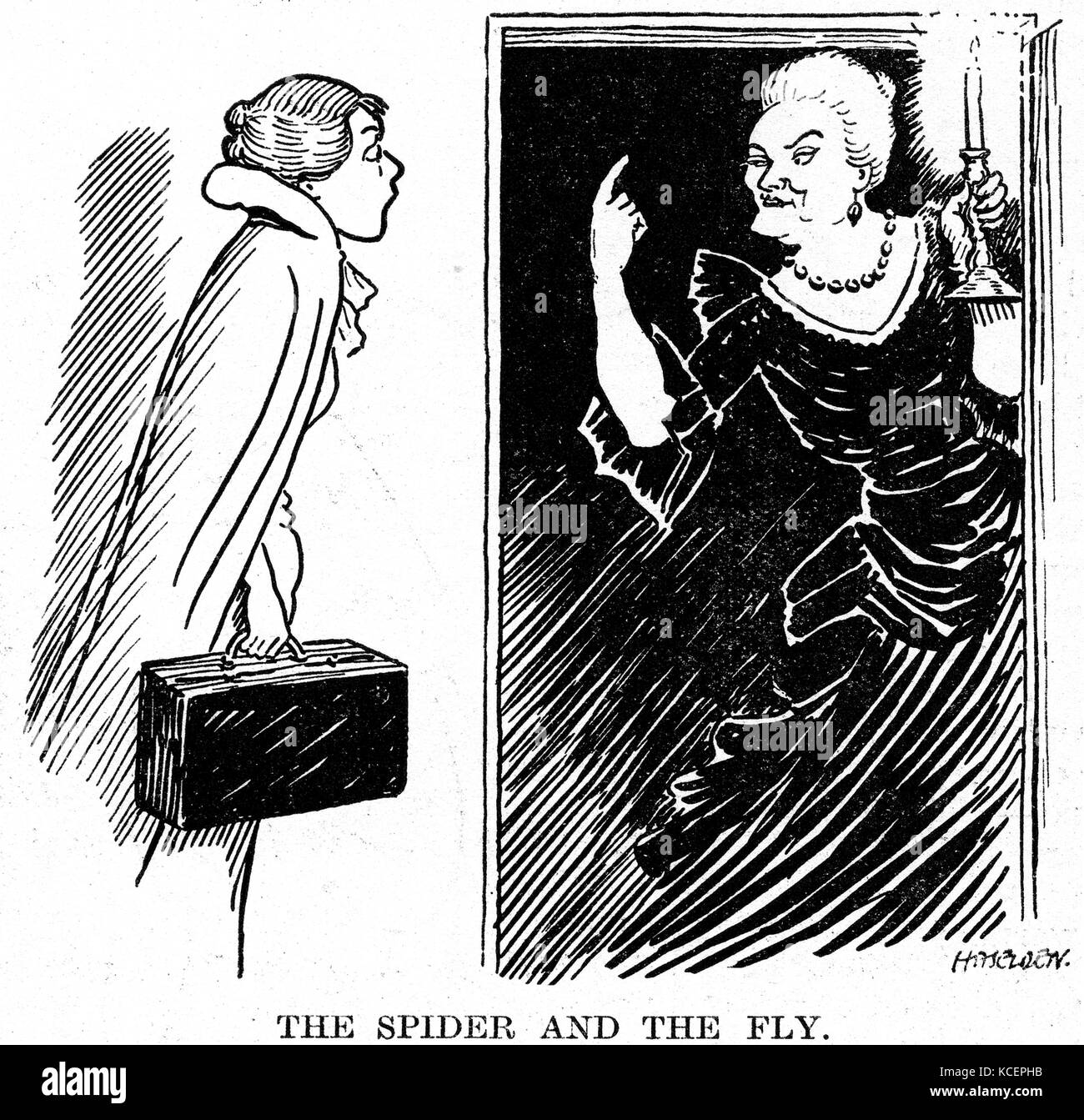 Cartoon of Sybil Thorndike (1882-1976) an English actress and Carol Goodner (1904-2001) an American actress, during their performance of 'Double Door'. Dated 20th Century Stock Photo