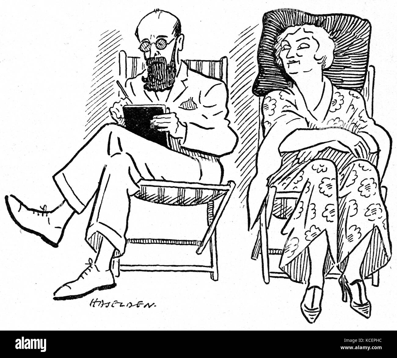 Cartoon of Sybil Thorndike (1882-1976) an English actress and Arthur Wonter (1875-1960) during their performance in 'Village Wooing'. Dated 20th Century Stock Photo