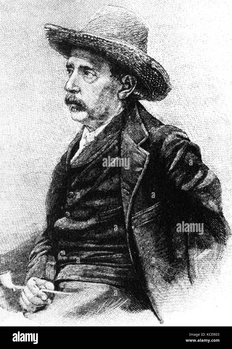 Portrait of Antonio Ghislanzoni (1824-1893) an Italian poet and novelist who wrote librettos for Giuseppe Verdi (1813-1901) an Italian opera composer. Dated 19th Century Stock Photo
