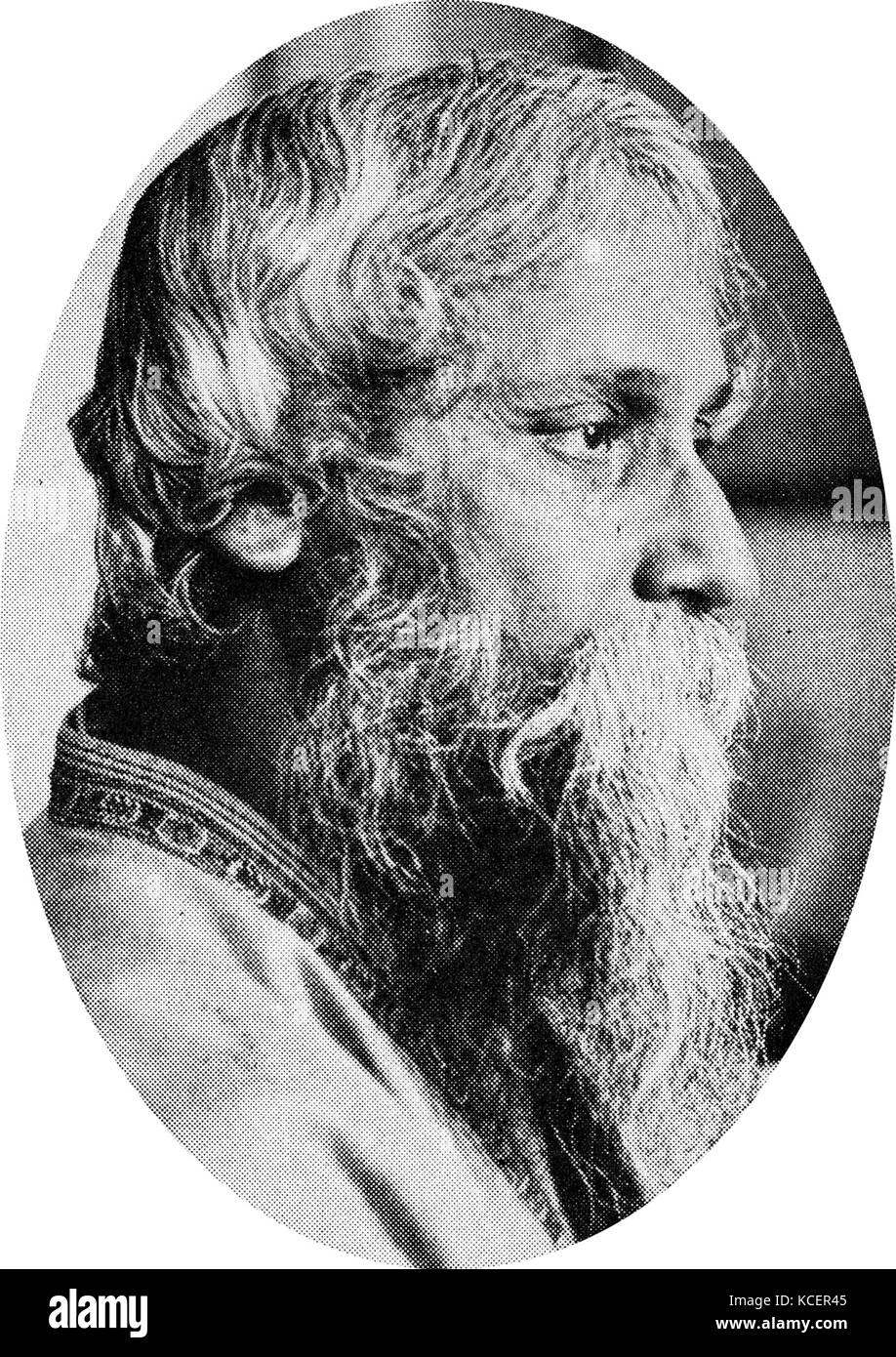 Photograph of Rabindranath Tagore (1861-1941) a Bengali polymath and Noble Prize Laureate for Literature. Dated 20th Century Stock Photo