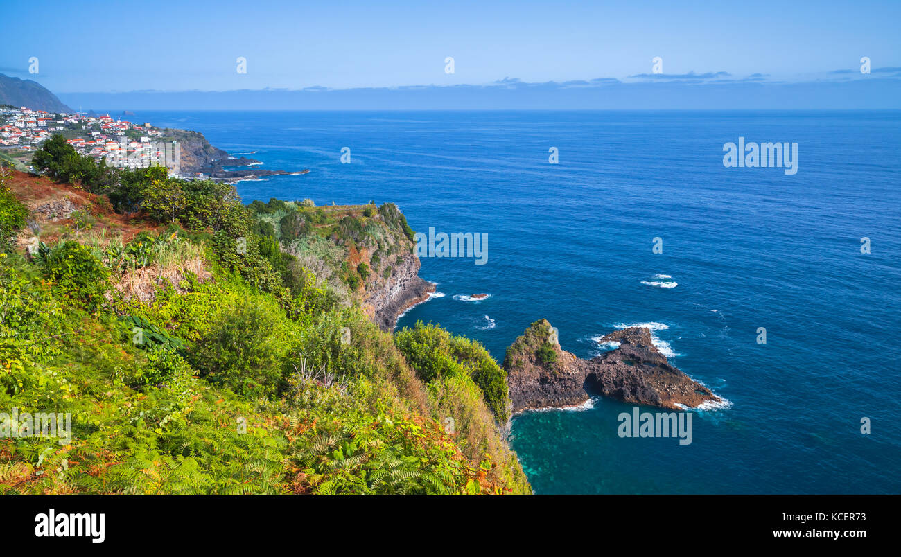 Coastal summer landscape of Madeira island, Bridal Veil Falls viewpoint