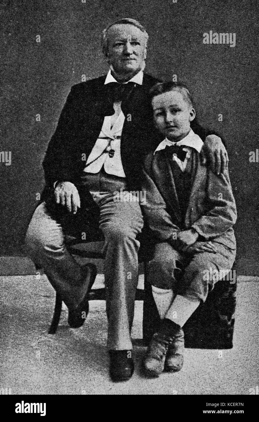 Photograph of German composer Wilhelm Richard Wagner (1813-1883) with his son Siegfried Wagner (1869-1930). Dated 19th Century Stock Photo