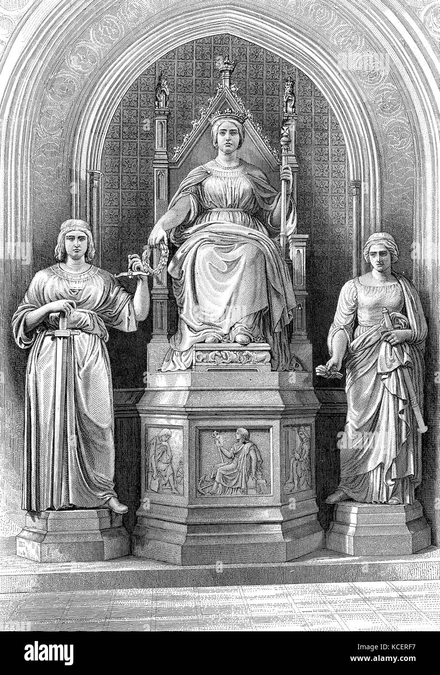 Engraving depicting a marble statue of Queen Victoria (18191901) Queen