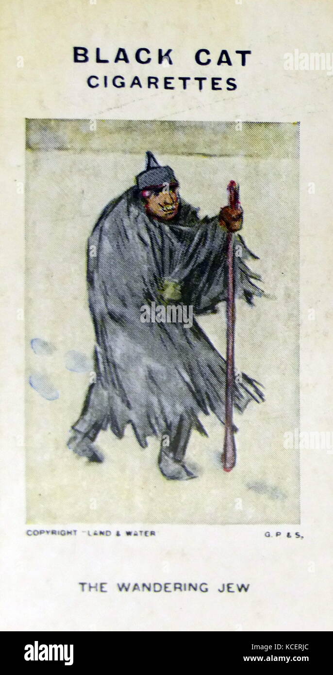 Black Cat Cigarettes, World war One, propaganda card showing: Kaiser Wilhelm II as a lone wandering Jew Stock Photo
