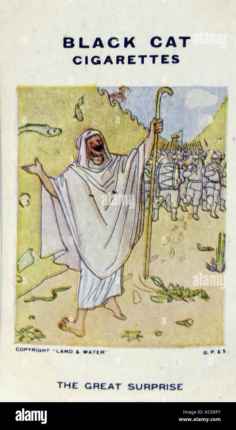 Black Cat Cigarettes, World war One, propaganda card showing: The Great Surprise: 'Moses II Leads His Chosen People Through the Waters to the Promised (Eng)Land. Stock Photo